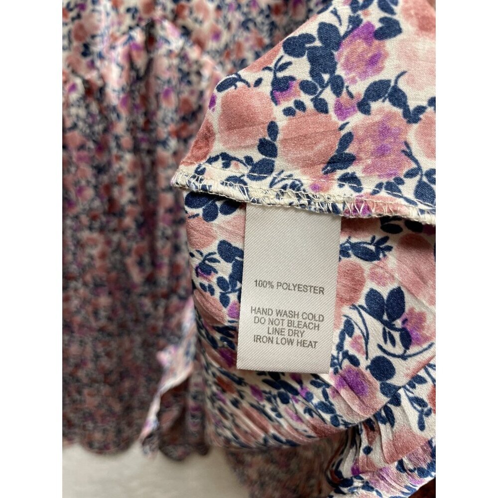 Lulus Floral Satin Mini Dress SZ XL Boho Short Sleeve Pleated V Neck Lightweight - Picture 5 of 9